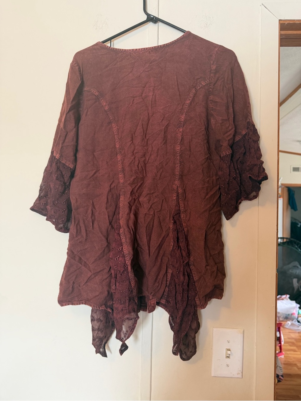 Denim 24/7 Brown Burgundy Embroidered Handkerchief-Hem Tunic Fairycore Bohemian - Picture 4 of 4
